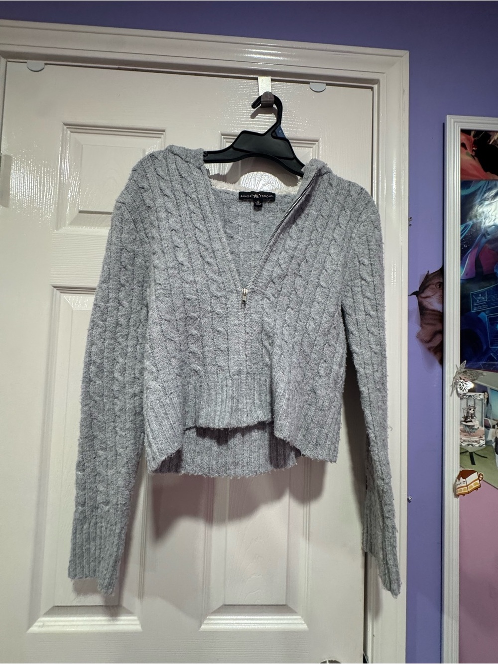 Almost Famous Light Gray Cable Knit Zip Hoodie Cardigan